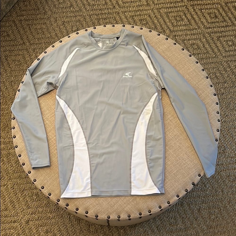 Easton Gray Long Sleeve Nylon/Spandex Tee with white mesh insets
